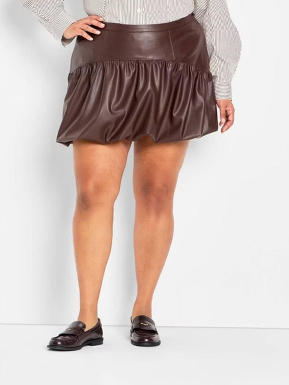 Future Collective x Kahlana Barfield Brown Drop Waist Faux Leather Mini Skirt